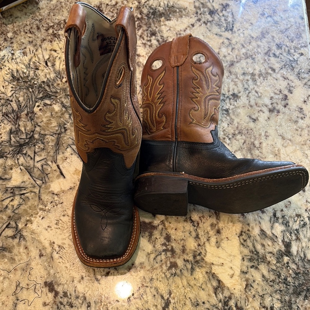 Kids Classic Black and Brown Leather Western Boots